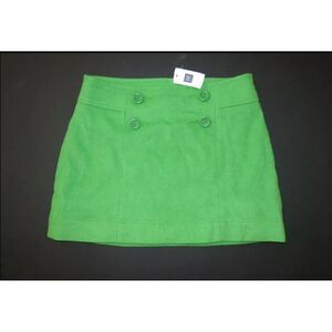 NWT Gap Kids girls wool blend retro mod mini skirt bright green buttons 14 reg